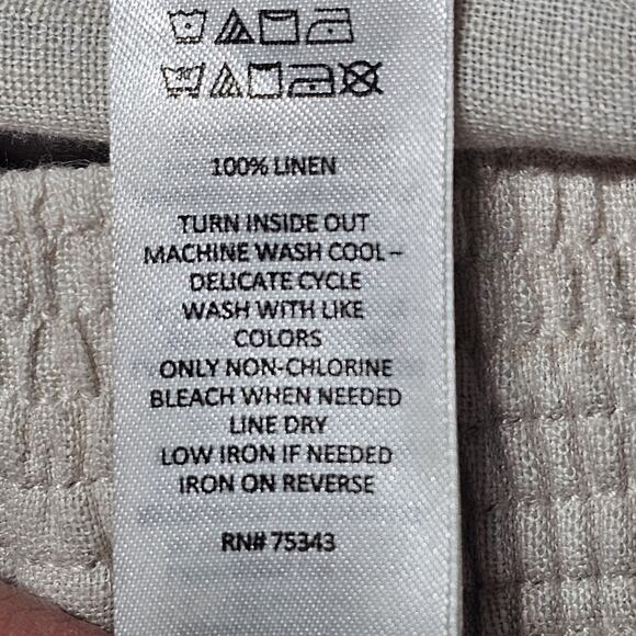 Tahari 100% Beige Linen Cropped Elastic Waist Pull-On Lagenlook Pants Size M - Picture 7 of 11